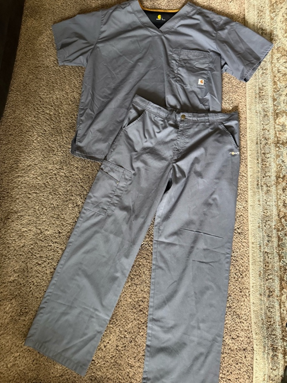 Carhartt Force Gray Scrub Set Top L Pants M Utility Workwear